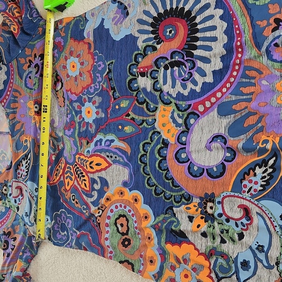 MSK Women Floral dress long bell sleeve detail XL blue orange so pretty! - Picture 6 of 10